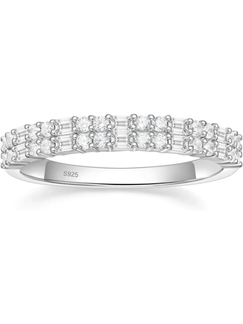 Elegant Stackable Promise Rings for Women - Baguette & Round Cubic Zirconia